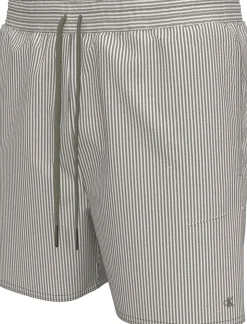 Medium Drawstring Seersucker Badeshorts, Deep Lichen Green/White, XXL