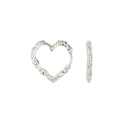Medium Heart Crush Hoops, Silver