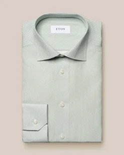 Micro Print Signature Poplin Slim Fit Skjorte, Light Green, 44