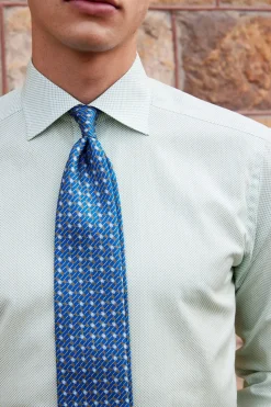 Micro Print Signature Poplin Slim Fit Skjorte, Light Green, 44