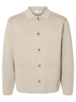 Mike Light Polo Cardigan, Oatmeal, M