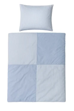 Mini Stripe Patchwork Sengelinned, Blue, 140x200 cm