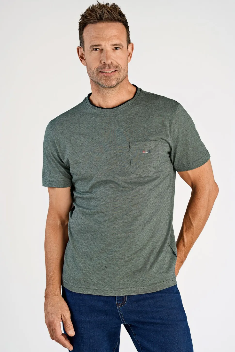 Mini Striped O-Neck T-shirt, Army, L