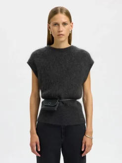 Mira Mohair Strikvest, Asphalt, L