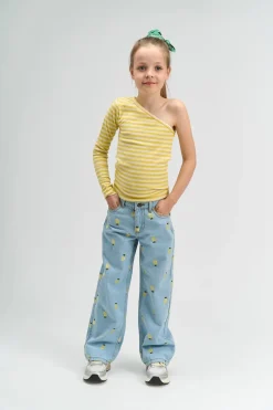 Moore One Shoulder Rib Bluse, Dusky Citron Striped, 122-128 cm