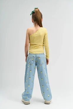 Moore One Shoulder Rib Bluse, Dusky Citron Striped, 122-128 cm