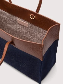 Myrtha Denim Håndtaske, Blue Den/Cognac
