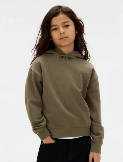 Neck Embro Logo Terry Hættetrøje, Dusty Olive, 128 cm