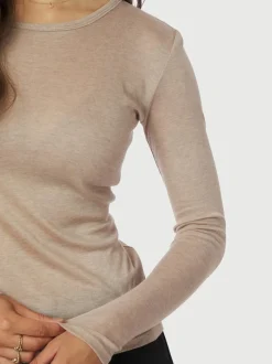 Nella Fine Rib Bluse, Beige Melange, 38
