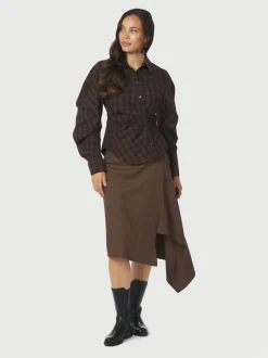 Neoella Check Skjorte, Dark Brown, 38