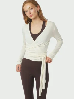 Nia Jersey Wrap Bluse, Ivory, 36