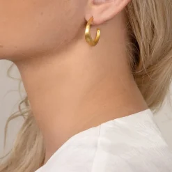 Ocean Flow Large Øreringe, Gold Plated