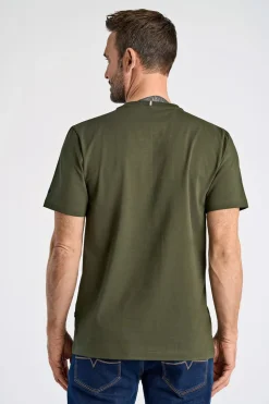 O-Neck Print T-shirt, Dk Green, XL