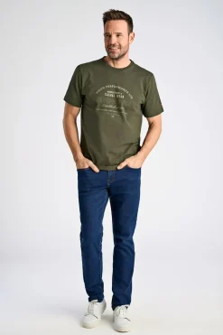 O-Neck Print T-shirt, Dk Green, XL