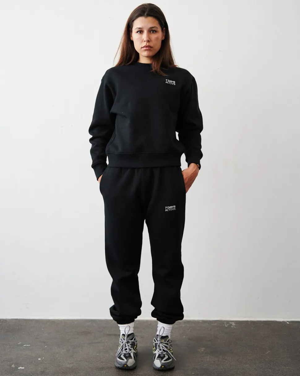 Organic Fitted Crewneck Sweatshirt, Black, M