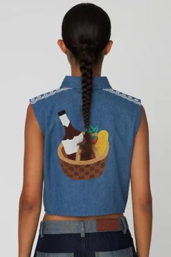 Out Of Office Embroidered Top, Summer Blue, 40