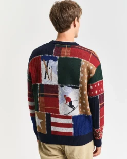 Patchwork Crewneck Sweater, Dark Navy Melange, M