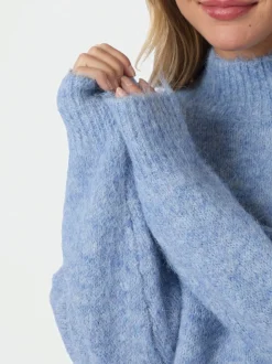 Paulina Fluffy Knit Striktrøje, Dusty Blue, 38