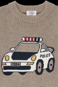 Pelle Policecar Striktrøje, Sand Melange, 122 cm