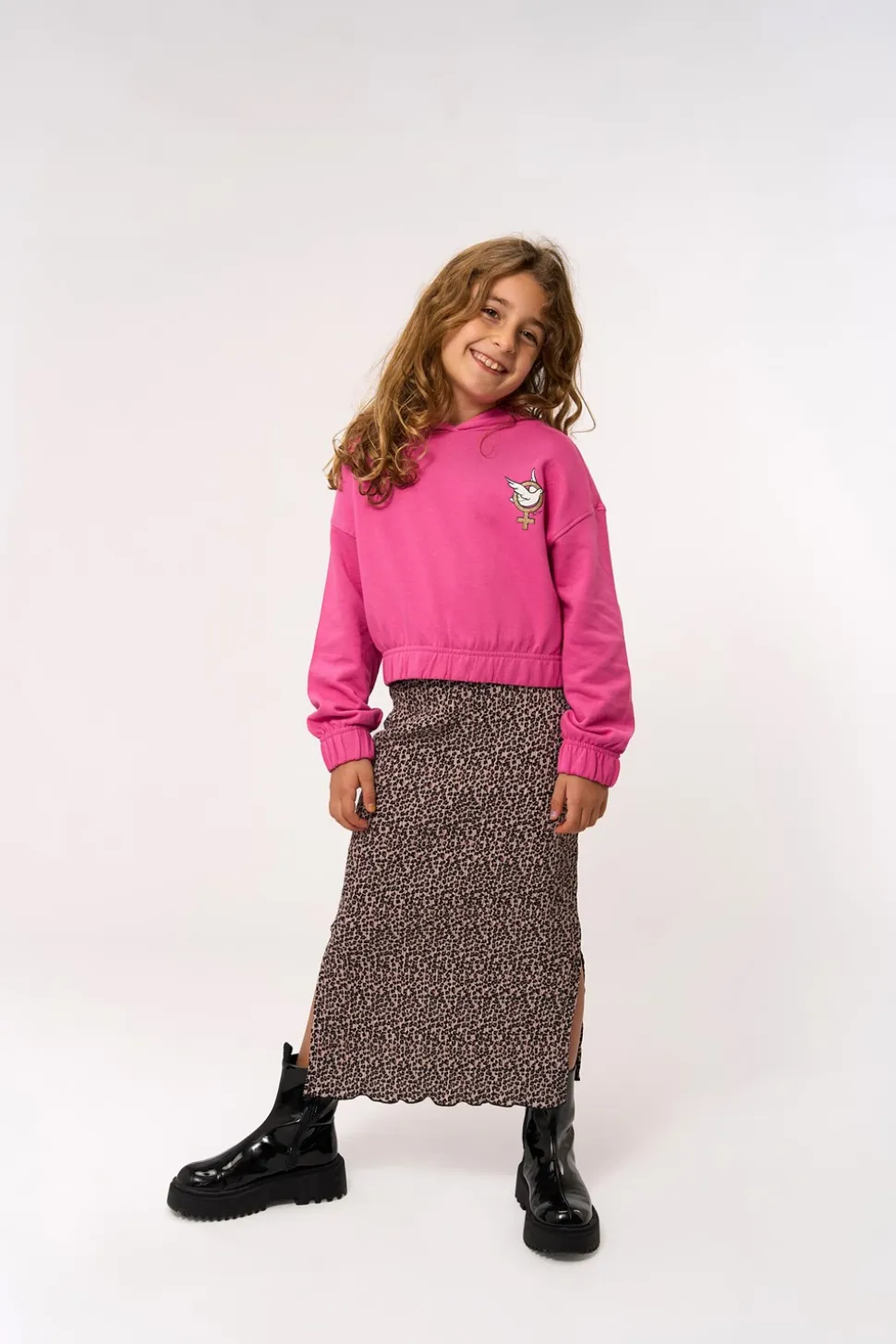 Pet Long Pleat Nederdel, Feather Gray AOP, 134-140