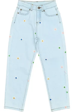 Porscha Mom Fit Jeans, Light Blue Denim EMB, 110-116 cm