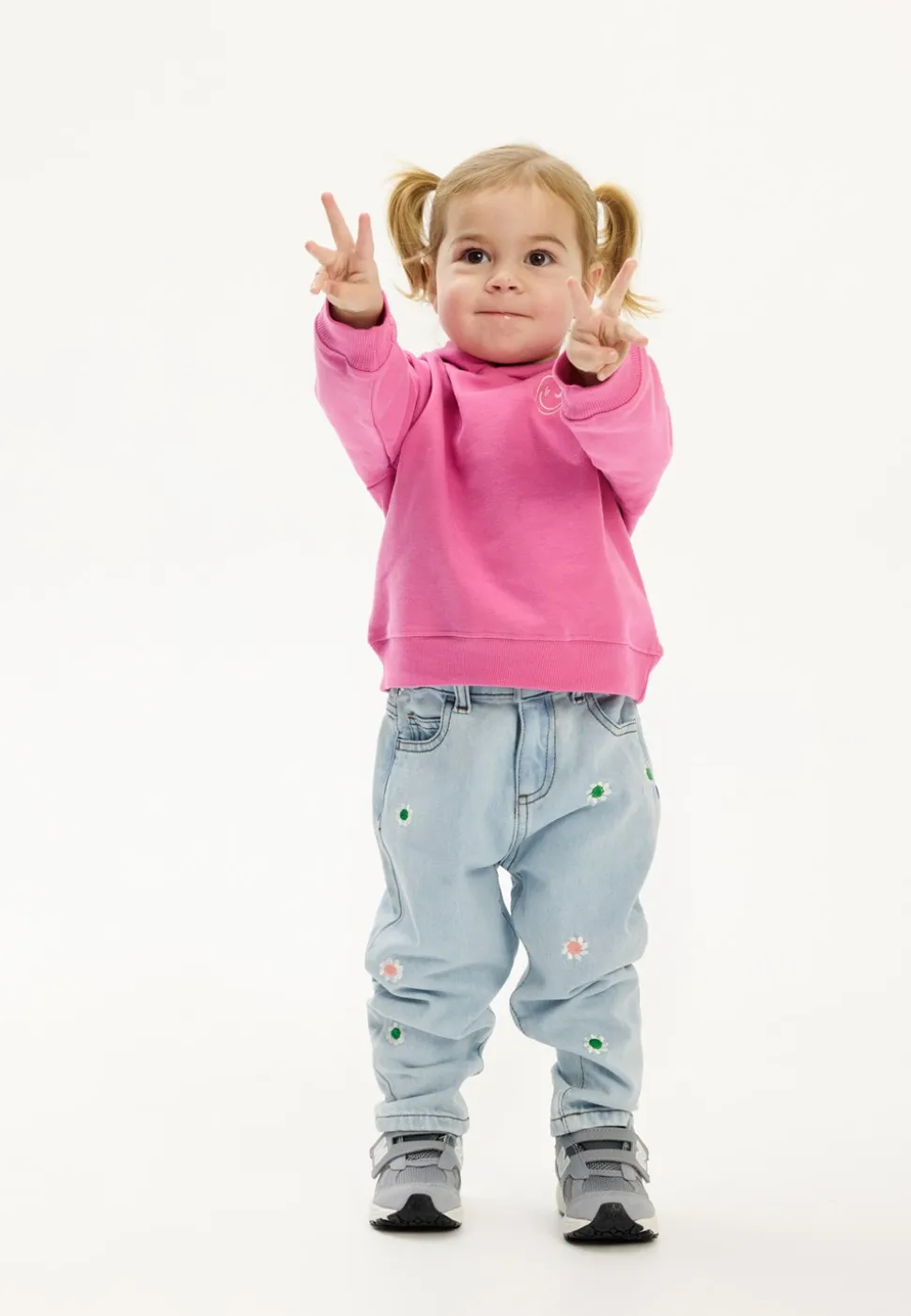 Portia Carrot Jeans, Light Blue Denim EMB, 110 cm