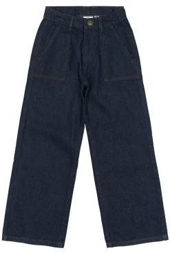 Pydia Wide Jeans, Unwashed Denim, 110-116 cm