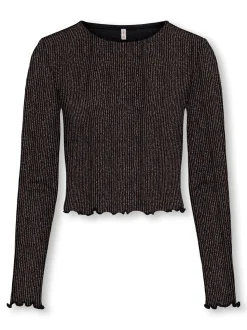 Queen Glitter Bluse, Black Lurex Rose Gold/Stripe, 146-152 cm