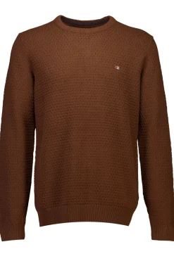 Recycle Structure O-Neck Striktrøje, Brown, M