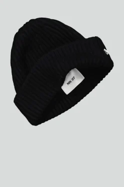 Rib Beanie, Black, One size