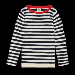 Rib Bluse, Ecru/Dark Navy, 130 cm