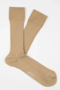 Ribbed Cotton Strømper, Beige, 43-46