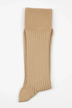 Ribbed Cotton Strømper, Beige, 43-46