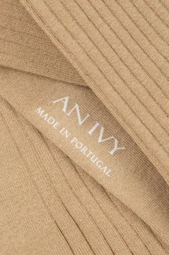 Ribbed Cotton Strømper, Beige, 43-46