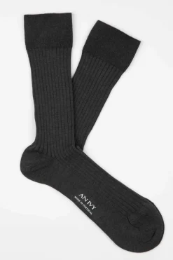 Ribbed Cotton Strømper, Charcoal, 43-46
