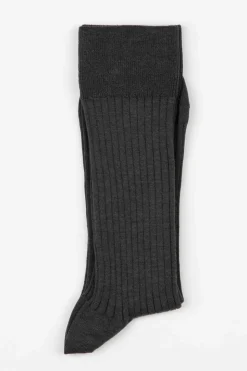 Ribbed Cotton Strømper, Charcoal, 43-46