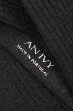 Ribbed Cotton Strømper, Charcoal, 43-46