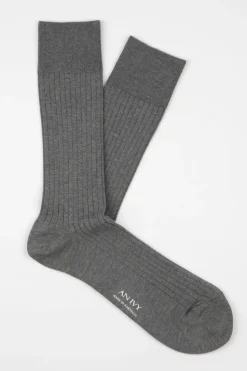 Ribbed Cotton Strømper, Light Grey, 43-46