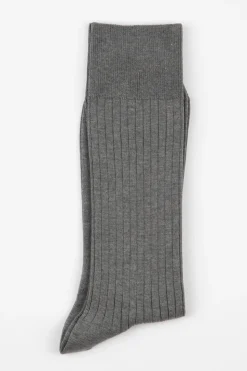 Ribbed Cotton Strømper, Light Grey, 43-46