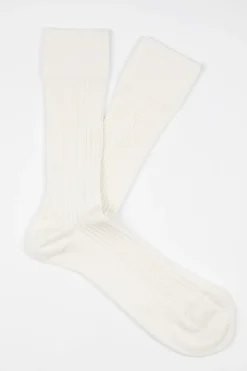 Ribbed Cotton Strømper, Off White, 43-46