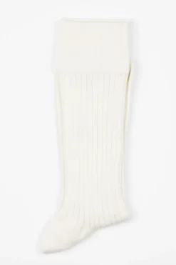 Ribbed Cotton Strømper, Off White, 43-46