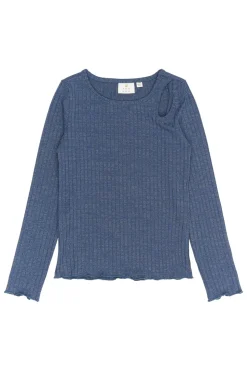 Rina Langærmet Glitter Rib Bluse, Navy Blazer, 134-140 cm