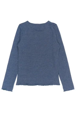 Rina Langærmet Glitter Rib Bluse, Navy Blazer, 134-140 cm