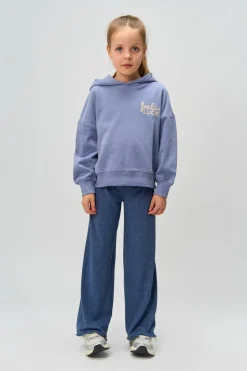 Rina Wide Glitter Rib Bukser, Navy Blazer, 146-152 cm