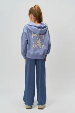 Rina Wide Glitter Rib Bukser, Navy Blazer, 146-152 cm