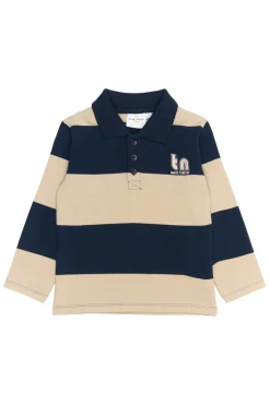 Rinon Pique Polo, Navy Blazer Striped, 98 cm