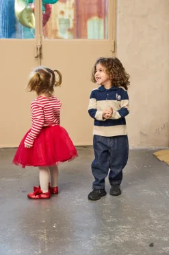 Rinon Pique Polo, Navy Blazer Striped, 98 cm