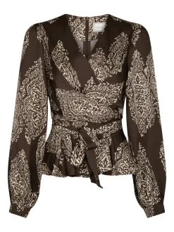 Rista Paisley Drop Bluse, Dark Brown, 36
