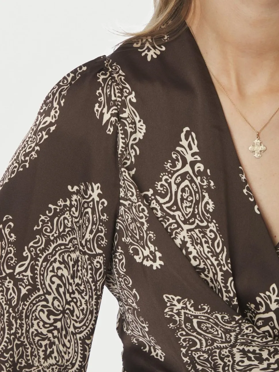 Rista Paisley Drop Bluse, Dark Brown, 36