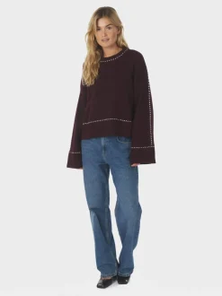 Roeme Knit Stitch Striktrøje, Wine, 38